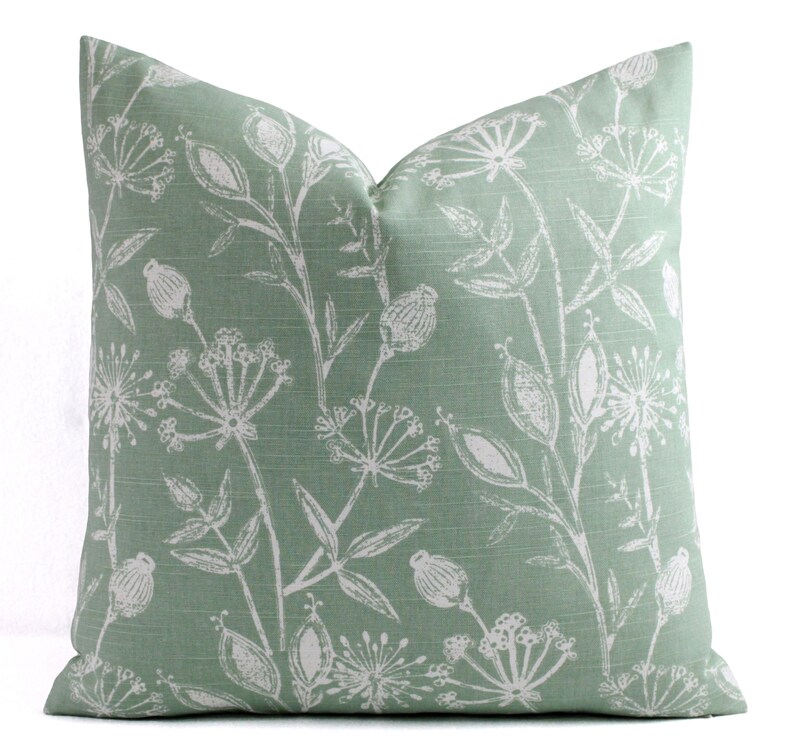One Green Pillow Cover, Floral Pillow Sham, Green Throw Pillow, Green Decorative Pillow, Flower Pillow Cover, Zipper Pillow Cover image 2