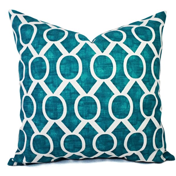 CLEARANCE Turquoise Pillow Cover - Turquoise and White Decorative Pillow Cover - Teal Pillows - Geometric Pillows - Pillow Cover 20 x 20