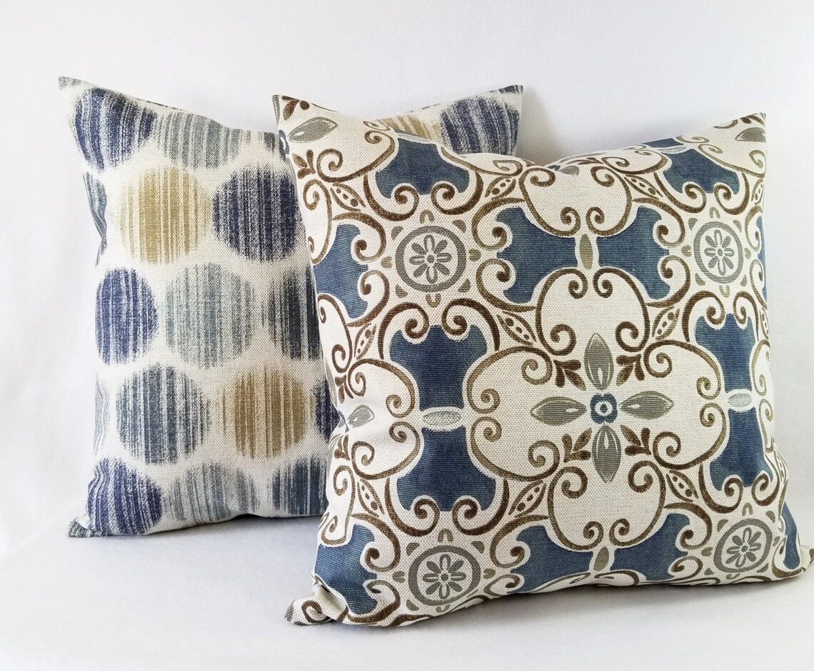 Blue and Grey Pillow Cover Blue Decorative Pillow Cover Etsy