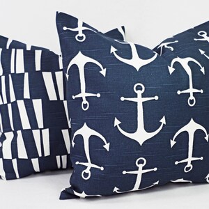 Navy Pillow Covers One Navy and White Throw Pillow Cover 20 x 20 Inch Navy Blue Pillow Cover Decorative Pillow Navy Blue Pillows image 6