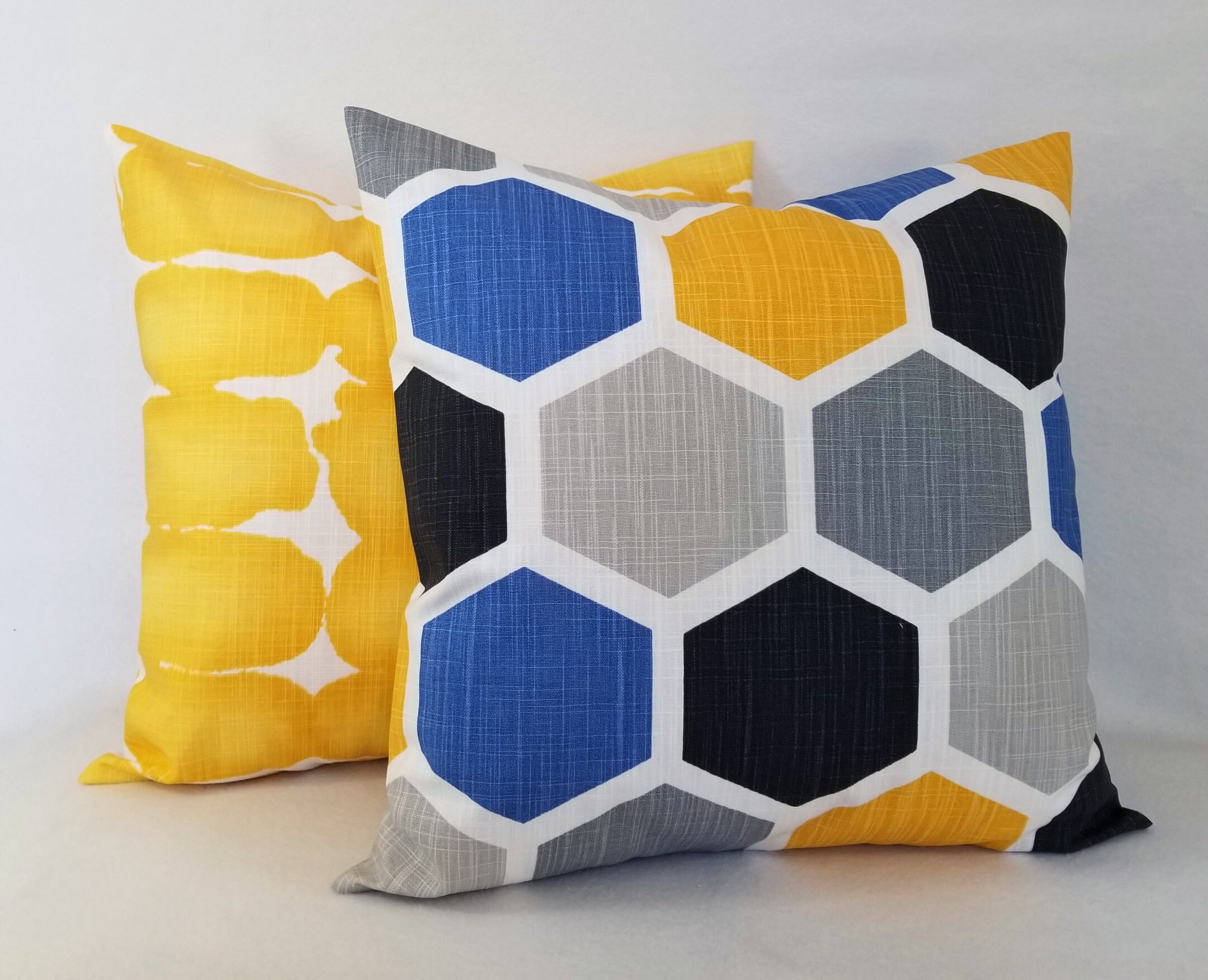 Yellow and Blue Throw Pillow Covers Two Blue and Yellow Etsy
