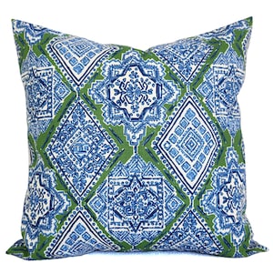 OUTDOOR Two Waterproof Pillow Covers, Blue and Green Pillows, Patio Pillow Covers, Outdoor Pillow Covers, Zippered Designer Pillow Sham