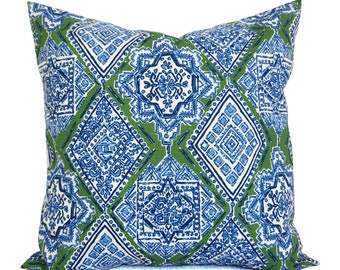 OUTDOOR Two Waterproof Pillow Covers, Blue and Green Pillows, Patio Pillow Covers, Outdoor Pillow Covers, Zippered Designer Pillow Sham