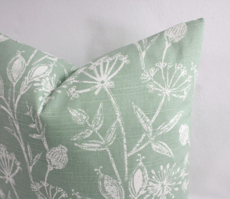 One Green Pillow Cover, Floral Pillow Sham, Green Throw Pillow, Green Decorative Pillow, Flower Pillow Cover, Zipper Pillow Cover image 4