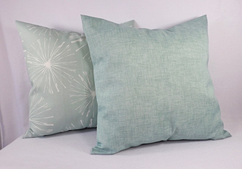 Two Outdoor Pillows Solid Blue Pillows Patio Pillows Outdoor Pillow Cover Blue Green Pillows Custom Pillows 18 x 18 pillow 20 x 20 image 3