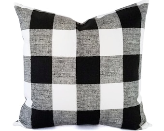 Two Black and White Pillow Covers, Plaid Pillow Cover, Buffalo Check Pillows, Black Plaid Pillow, Custom Pillow Cover, Black Modern Pillow