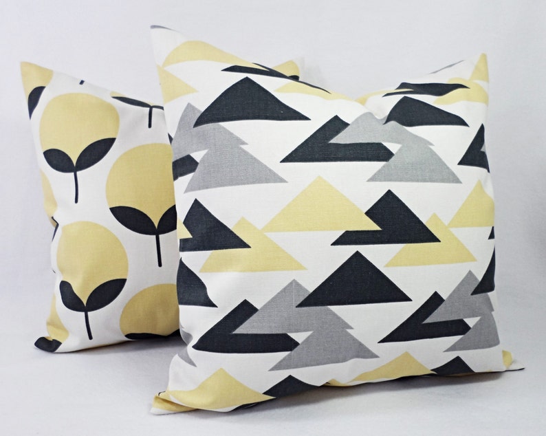 Two Yellow and Grey Pillow Covers Saffron Yellow Grey and Etsy