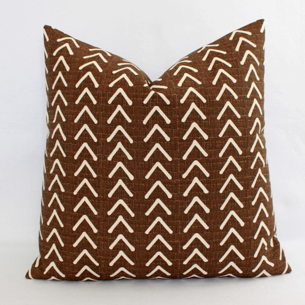 Funda de almohada de tela de barro, fundas de almohada marrón caramelo, funda de almohada personalizada, funda de almohada tribal, almohada decorativa, funda de almohada de tela de barro