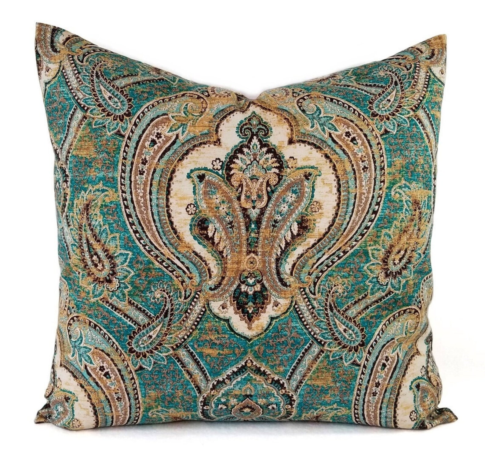 Two Teal Pillow Covers Damask Pillow Covers Teal Brown Etsy