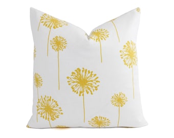 One Yellow Decorative Throw Pillow Cover, Yellow and White Dandelion, Yellow Pillow Cover, Yellow Cushion Cover, Yellow Accent Pillow
