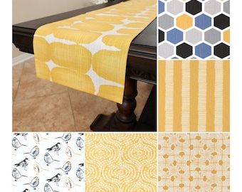 Deep Yellow Table Runner - Custom Size Table Centerpiece - Fabric Table Runner - Yellow Blue Table Runner - Dining Room Decor - Custom Decor