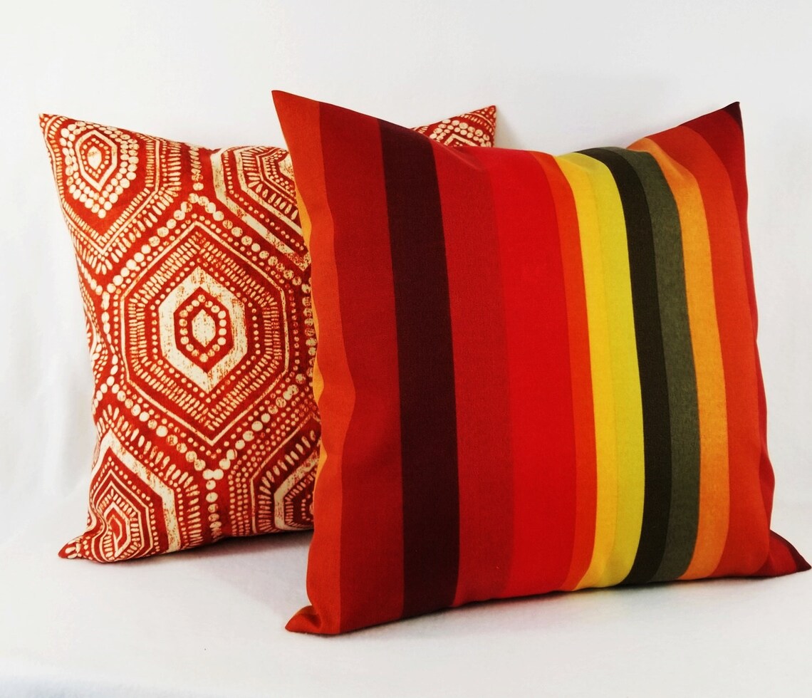 Two OUTDOOR Pillow Covers Orange Red Pillow Cover Orange Etsy