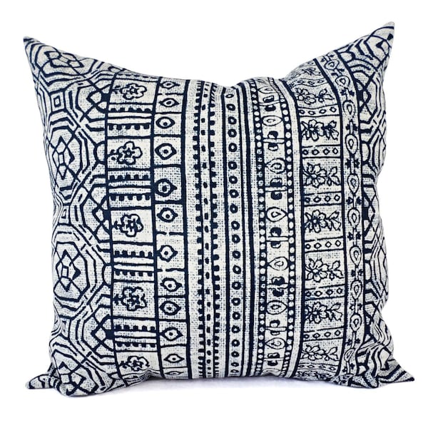 Two OUTDOOR Pillows - Navy and White Pillow Cover - Navy Blue Throw Pillow Cover - Aztec Pillow - Blue Tribal Pillow - Navy Patio Pillow