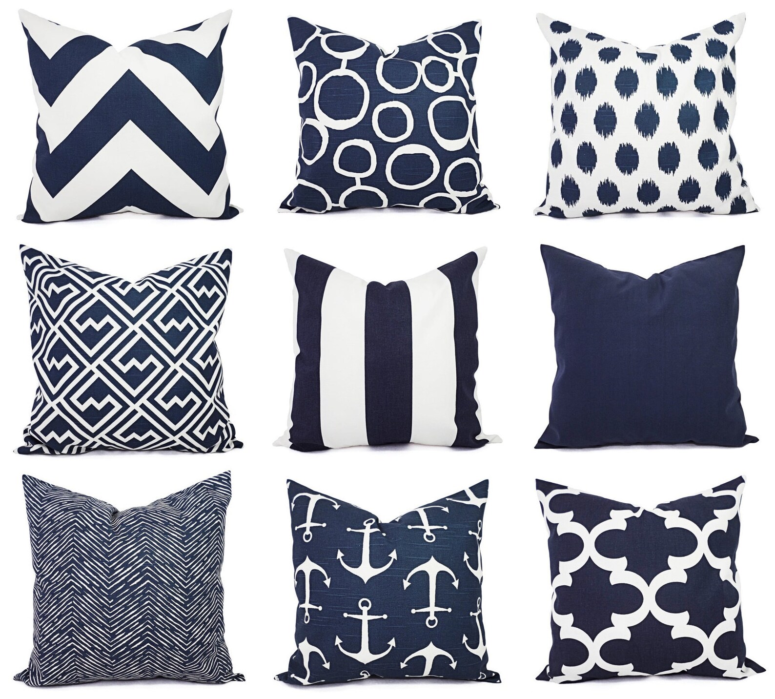 Navy Blue Pillow Shams Two Navy and White Throw Pillow Etsy