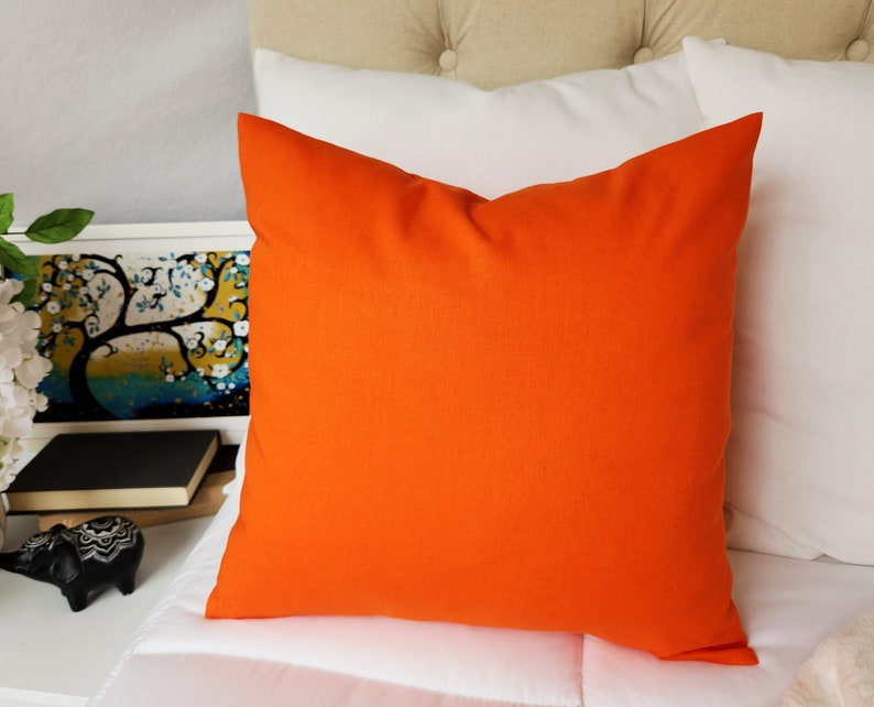 Solid Orange Pillow Cover Orange Throw Pillow Linen Pillow Cover Solid Orange Throw Pillow Custom Decorative Pillow 16 inch 18 image 3