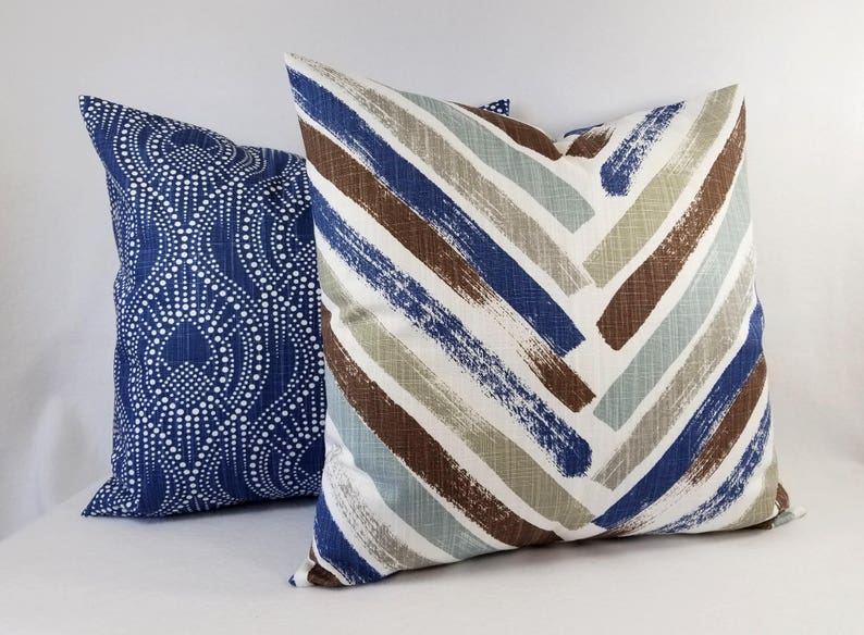 Blue Pillow Sham Red Pillow Cover Blue and Brown Throw Etsy