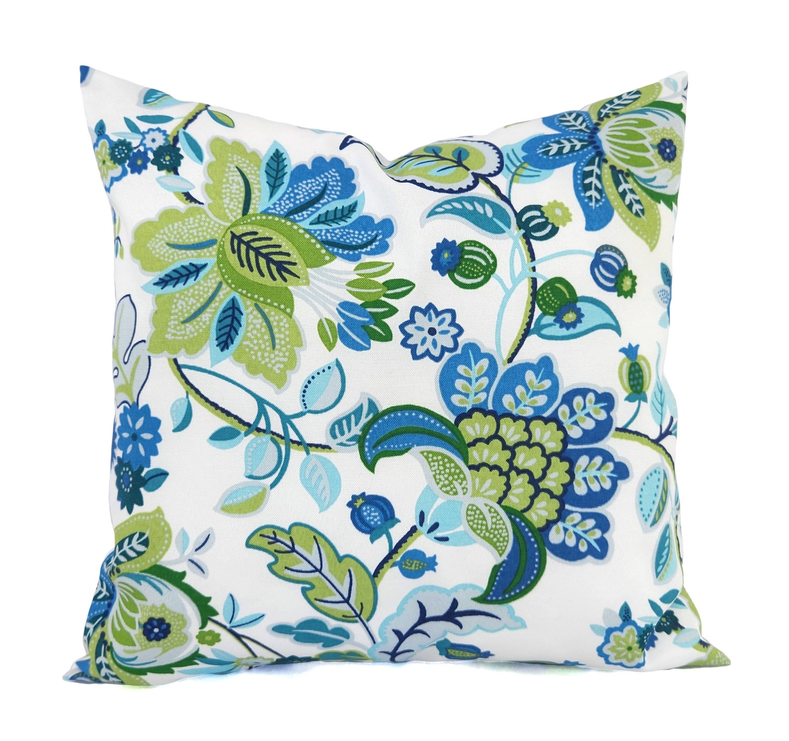 OUTDOOR Two Floral Pillow Covers Blue and Green Pillows Etsy