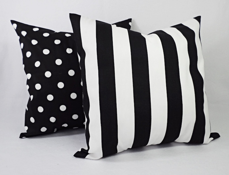 Two Black and White Pillow Covers Striped Decorative Throw Etsy