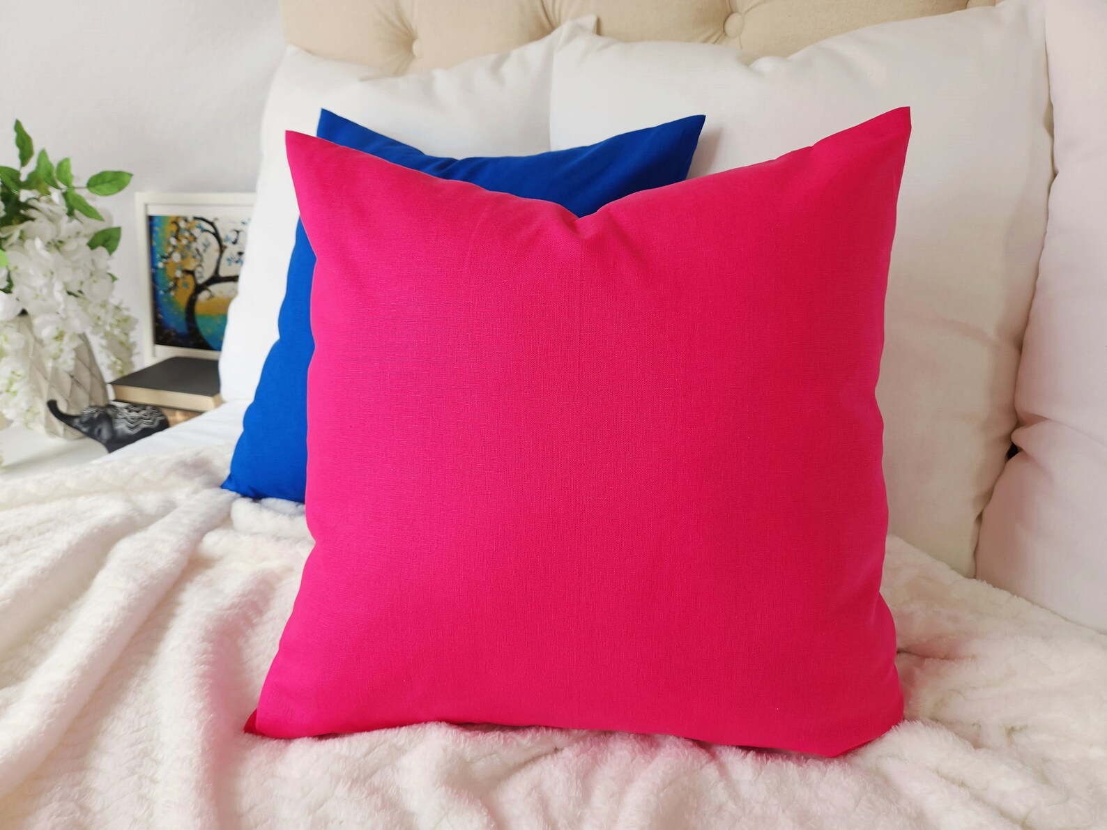 Solid Hot Pink Pillow Cover Hot Pink Pillow Cover Linen Etsy