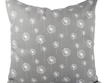 Two Grey Dandelion Pillows - Decorative Throw Pillow Covers - Grey Pillow Cover - Grey Pillows - Grey Couch Pillow - Grey Pillow Sham