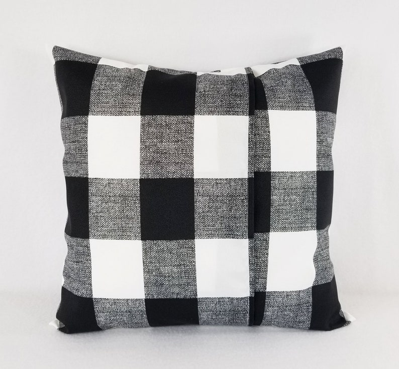 OUTDOOR Two Black and White Pillow Covers Black Plaid Pillow Etsy