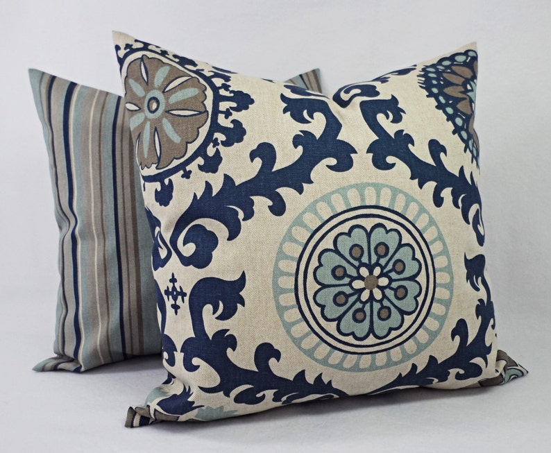 Decorative Pillow Blue and Beige Decorative Pillow Blue Etsy