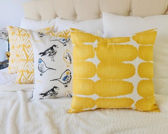 One Yellow Pillow Cover, Deep Yellow and White Decorative Pillow Cover, Yellow Pillow, Yellow Couch Pillow Cushion Cover Accent Pillow