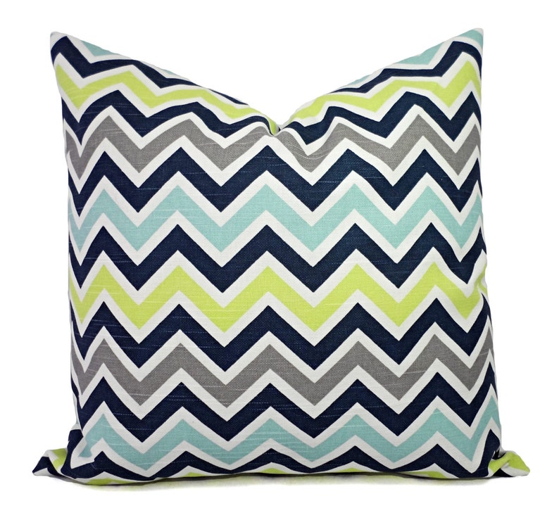 Clearance Decorative Pillow Cover Blue And Green Chevron Etsy