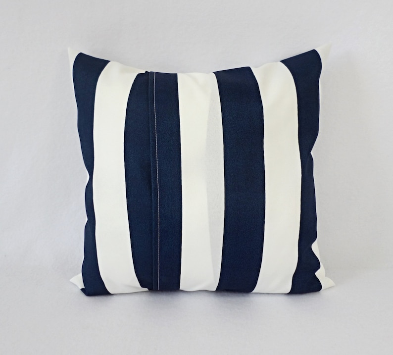 Two OUTDOOR Pillows Navy White Pillow Cover Navy Throw Pillow Cover Navy Deck Pillow Blue Striped Pillow Patio Chair Pillow image 4