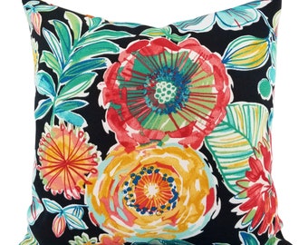 OUTDOOR Two Floral Pillow Covers - Black Pillows - Patio Pillow Covers - Outdoor Pillow Covers - Floral Throw Pillows - Pillow Cover Custom