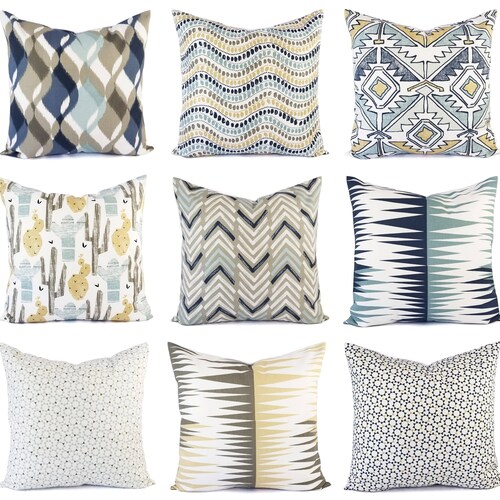 One Blue Pillow Cover Brown Throw Pillow Decorative Pillow Etsy