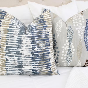 One Blue and Grey Pillow Cover, Blue Decorative Pillow Cover, Modern Pillow Cover, Blue and Brown Pillow, Taupe Throw Pillow Cover