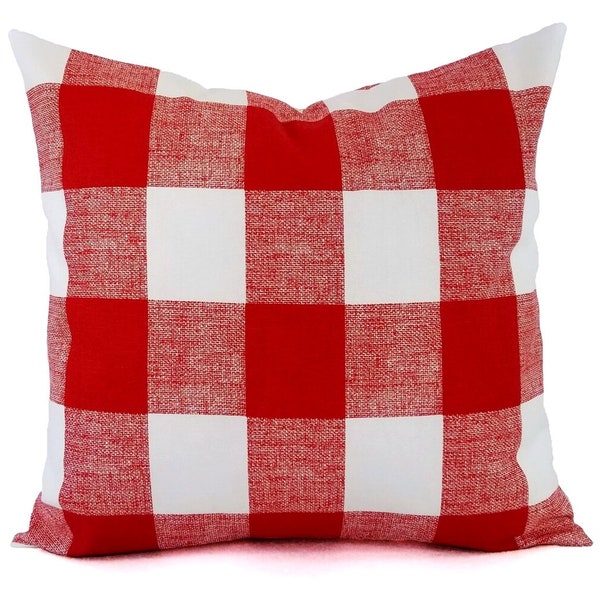 One Red Plaid Pillow Cover, Red Pillow Cover, Red Buffalo Check Pillows, Red and White Holiday Pillow, Custom Pillow Set, Lumbar Euro Sham