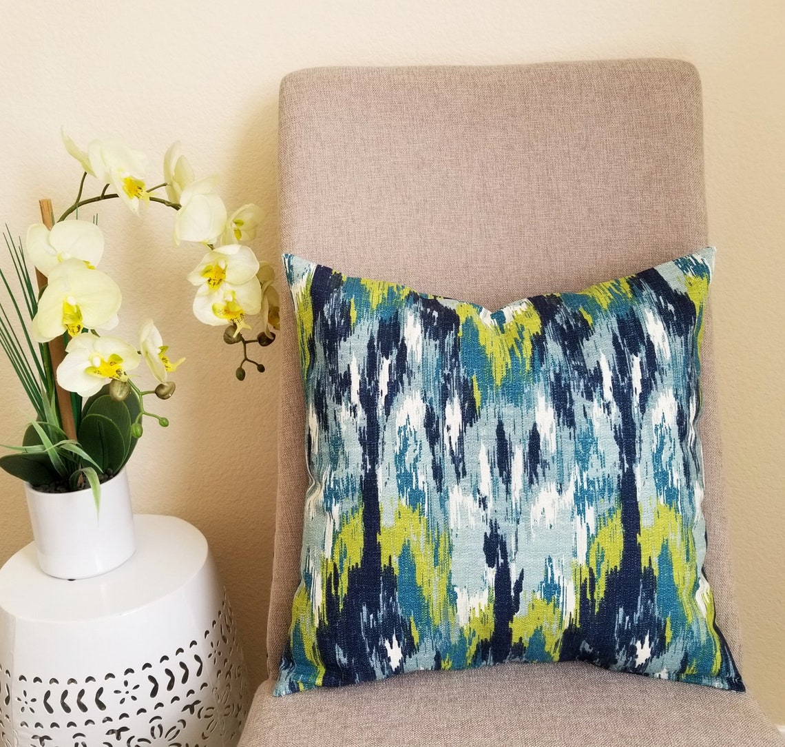 Throw Pillow Covers Two Blue and Green Ikat Covers Blue Etsy