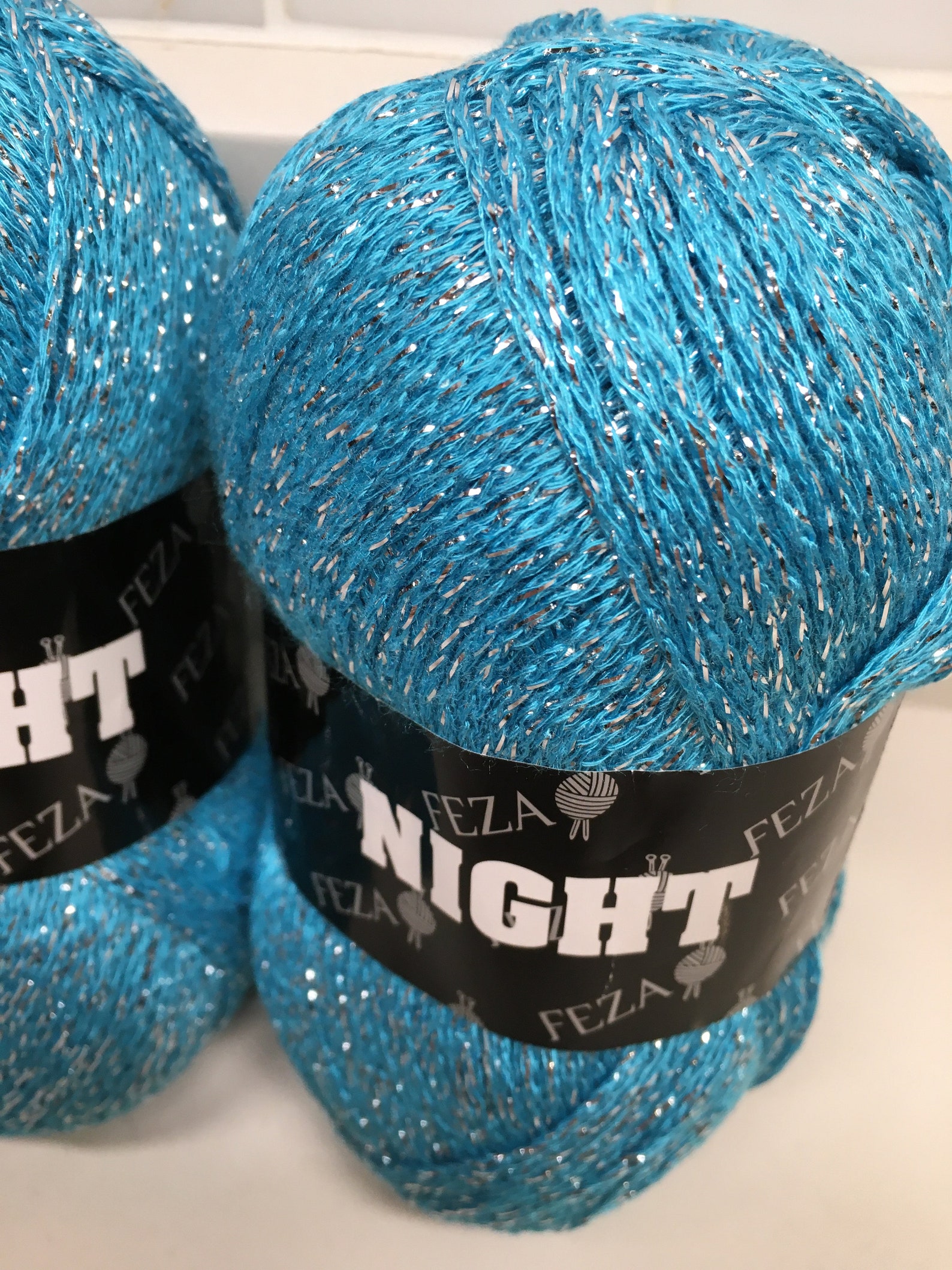 Feza Night Yarn Turquoise Yarn with Silver Glitter Novelty Etsy