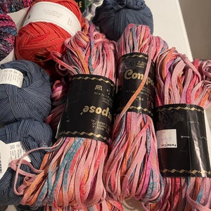 Incredible SALE 39 skeins, Ribbon yarn, Popular brands, many colors,