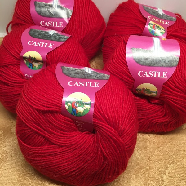 9 SKEINS Castle, Lane Borgosesia Wool,Bright Red, Mohair & Wool 148 yds, Aran Weight