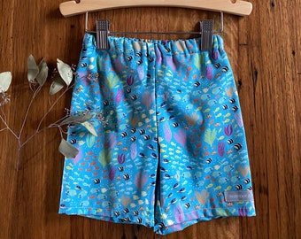 shorts - tropical fish / Australian fish / natural cotton / unisex baby toddler child / blue / 6-12 months - 12 years