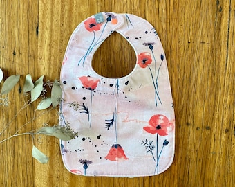 bib - watercolour poppies pink / eco friendly / organic cotton hemp / baby shower gift / girl baby toddler