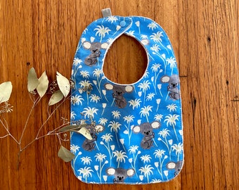 bib - blue koala / eco friendly / organic cotton hemp / baby shower gift / Australian animals / marsupials / flannel flowers / baby