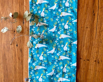 burp cloth - cockatoos turquoise / organic cotton hemp / eco friendly / baby toddler girl boy unisex / baby shower gift