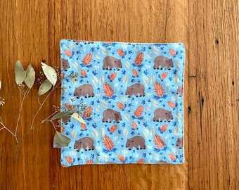 wash cloth - blue wombats / eco friendly zero waste / organic cotton hemp fleece / toddler unisex / baby shower gift