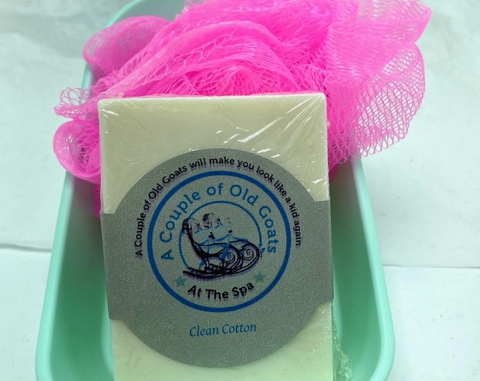 Special Gift Set perfect for any occasion.  Goat Milk & Shea Butter Soap with a bath pouf packaged in a cute bathtub soap dish
