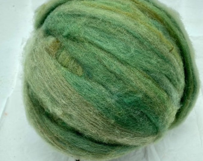100% alpaca batt roll fiber for spinning, felting.  Pretty shades of green