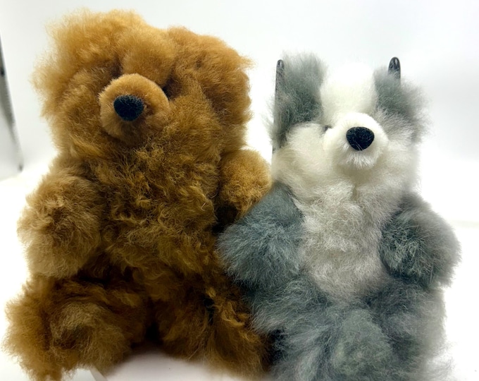 Fluffy and soft, these 7" Standing teddy bears are irresistible! 100% Baby Alpaca. Adults and kids will love these cuddly cuties