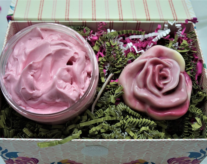 Goat Milk Gift Set - perfect for Mother's Day, Birthday or treat yourself Goat Milk Rose shaped Soap, Goat Milk Light & Creamy body Cream