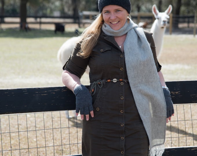 Knit 100% Fine alpaca fingerless gloves - extra durable -Gray -Medium or Large - great for cooler leaving fingers free for projects -