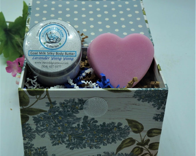 Goat Milk Gift Box Set- with Goat Milk Silky Body Butter and Goat Milk Sugar Scrub - great birthday. mothers day or anytime gift