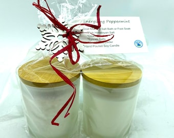 Peppermint Gift Set: Goat Milk Bath Salts & Soy Candle