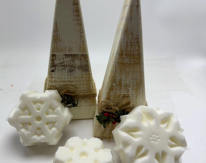 Snowflakes from hand crafted goat milk and shea butter soap - guest soap or gift - made with a touch of snowflake glitter festive